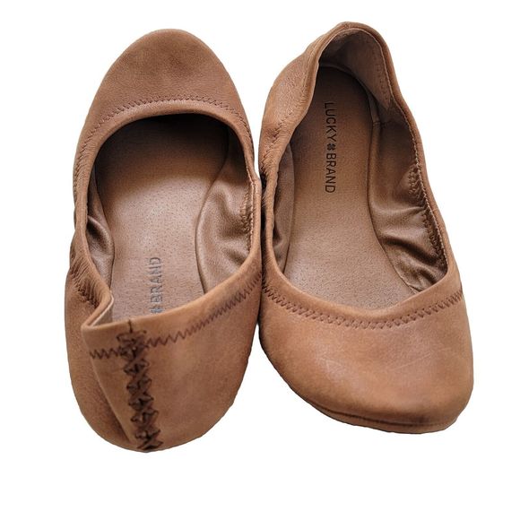NEW Lucky‎ Brand Elysia Ballet Flats Brown Leather Size 8.5M Memory Foam Insole - Picture 1 of 7